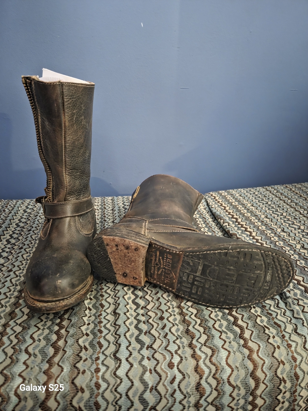 Brown Leather Motorcycle Boots with Side Zippers - Picture 6 of 10